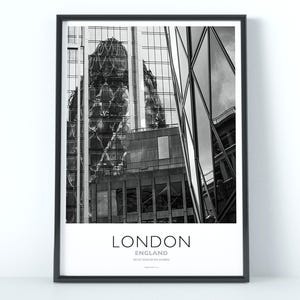 Reflections of the Gherkin – Black & White London Architecture Poster Print