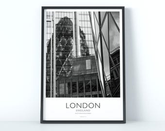 Reflections of the Gherkin – Black & White London Architecture Poster Print