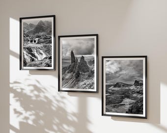 Isle of Skye Print Set of 3 – Black & White Scottish Landscape