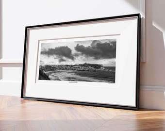 Black & White Panoramic Winter Wall Art Print of Scarborough