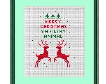 Merry Christmas Ya Filthy Animal Counted Cross Stitch Pattern. PDF Instant Download. Funny Christmas Pattern. Winter Decor Pattern. DIY.