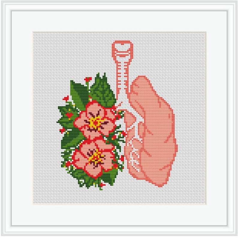Anatomical Lungs Cross Stitch. Human Flowers Lung Counted Etsy