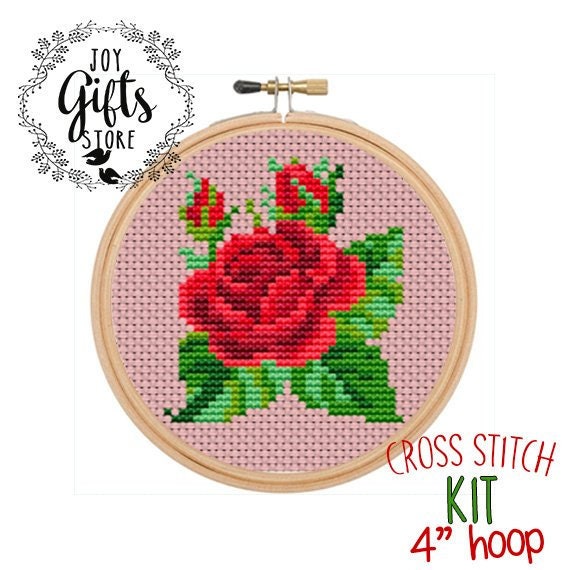 Roses Cross Stitch Set Red Roses Counted Cross Stitch Kit Etsy
