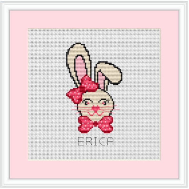 Beginner Cross Stitch. Customization Bunny Girl Cross Stitch Kit Bunny Cross Stitch Personalized Custom Name Baby Room Decor