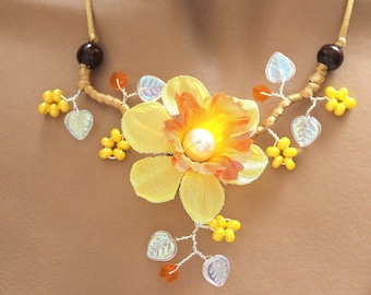 Set of jewelery flower Daffodil yellow and orange