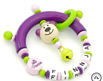 Grippling/Greifring with Name-Bear/Little princess in light green/purple/purple/Pink