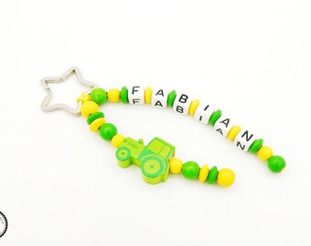 Taschenbaumler/keyring with name-tractor in yellow/green-pocket pendant/Name Pendant-