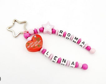 Pocket Tree Bob Keyring with Wish Name-Glitter Tern/My Heart, My Love, My Life in pink/rosa/Red