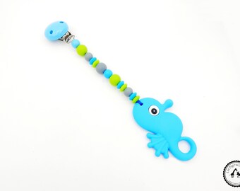 Bite chain Silicone/silicone chain-seahorse in Blue/grey/light green-new and individual