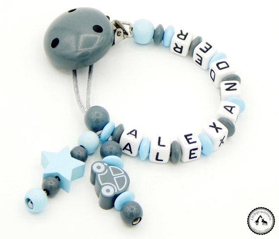 Schnullerkette ohne Namen Schnullerkette mit Namen Mint, Grau, Hexagon, Kleiner Bruder