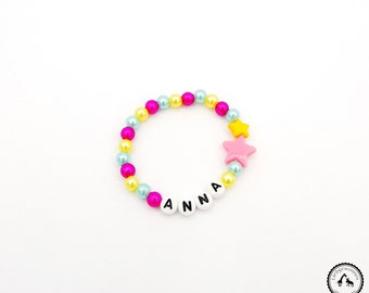 Bracelet/baby bracelet with Name-star in ice blue/yellow/pink/-any size available