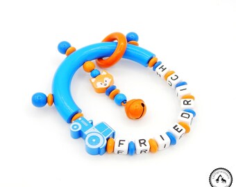 Grippling/Greifring with Name-fox/tractor in Blue/orange-new and individual-