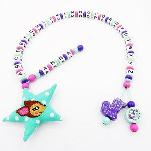 Calculator/ABC Chain - School Start - School Child - Unicorn/Stoffstern Rehkitz in raspberry/purple/mint