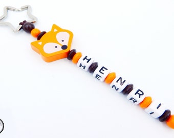 Taschenbaumler/keyring with wish name-Fox in Brown/orange