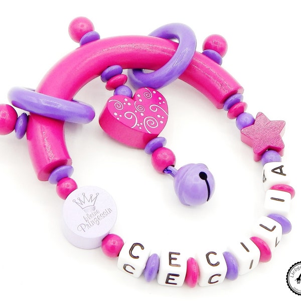 Grippling/Greifring with names-little princess/Frills heart/Star in Lilac/lilac/Pink