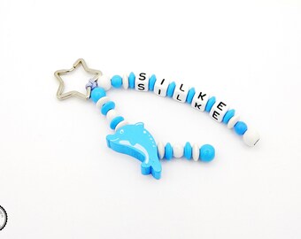 Taschenbaumler/keyring with name-Dolphin in blue/white-pocket pendant/Name Pendant-