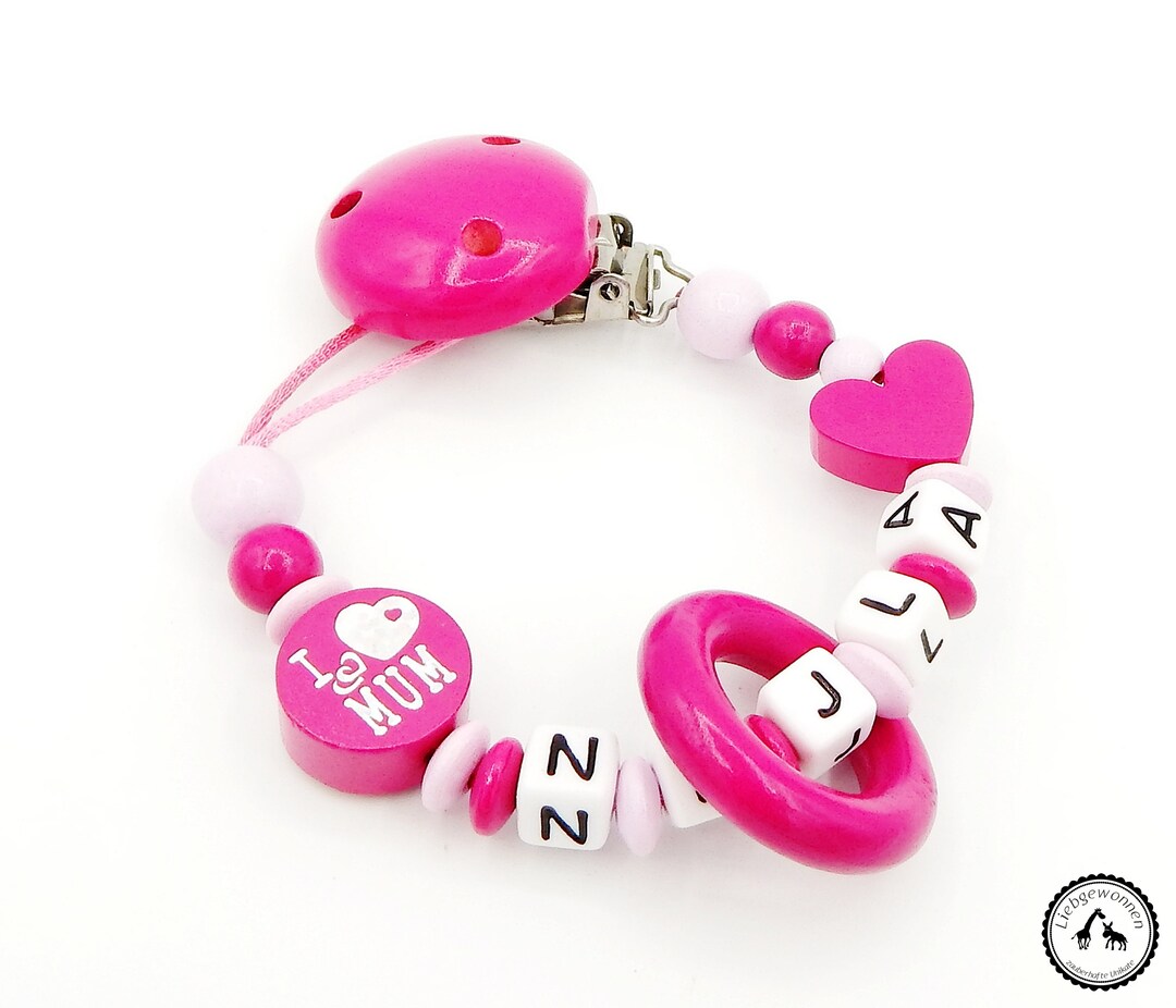 Pacifier Necklace With Name Herz/i Love Mum/dad in Pink/pink Etsy