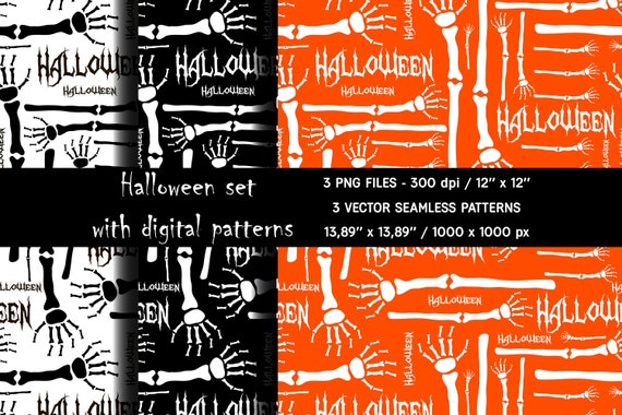 Halloween Seamless Vector Patternsdigital Halloween Etsy