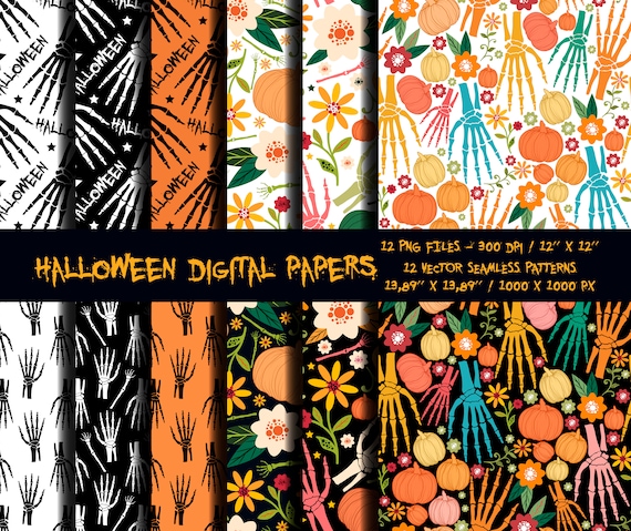 Halloween Seamless Patternsfloral Halloween Digital Etsy