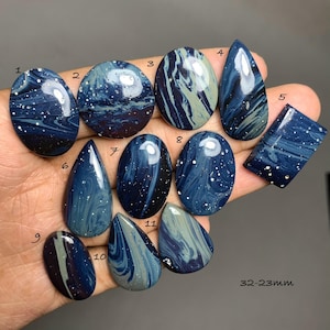 Michigans Leland Blue Midnight Sieber Agat Cabochon, Slaggsten, Smyckestillverkning (32-23 mm) #D3171