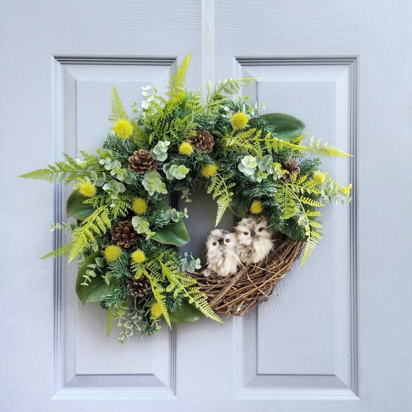 Fern and Magnolia Leaf Woodland Front Door Wreath, Winter Wreath,  Entryway Wreath, Holiday Wreath