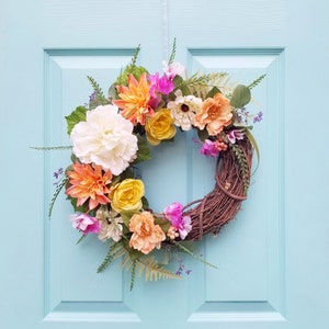 Mixed Flower Summer Front Door Wreath, Colorful Summer Wedding Wreath, Tropical Wreath, Spring Wreath, Summer Wedding Decor, Entryway Decor