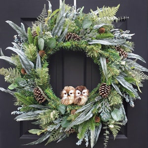 Year Round Neutral Winter Holiday Wreath, Neutral Owl Christmas Wreath, Neutral Holiday Wreath, Front Door Wreath, Winter Wedding