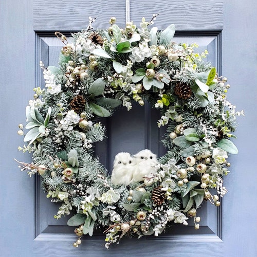 Winter Lamb's Ear and Berries Front Door Wreath Christmas - Etsy