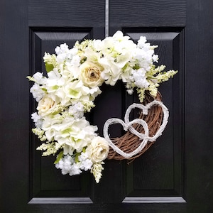 White and Ivory Hydrangea Wreath, Wedding Wreath, Spring Wreath, Summer Wreath, Wedding Decor, Country Wreath, Front Door, Country Wedding