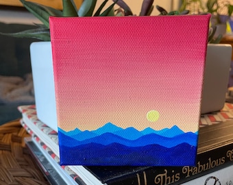 Sunset Over Blue Ridge Mountains Artwork | Boone, North Carolina Art | Grandfather Mountain Mini Painting | Nature Lover Home Decor | 4x4 in