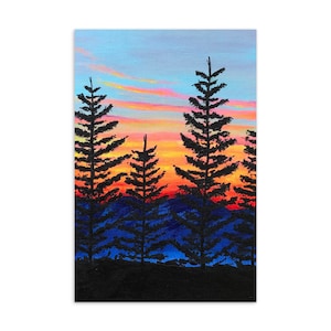 Sonnenuntergang Durch die Bäume bei Blueridge Mountains Standard Postkarte | Wanderlust Kunst | Bergkette Kunstwerk | Sonnenuntergang & Berge Stationary