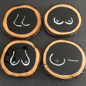 Custom Boobie Coasters | Minimalistic Art | Feminist Artwork | Set of Four Hand Painted Resin Coasters | Unique Housewarming Gift image 3