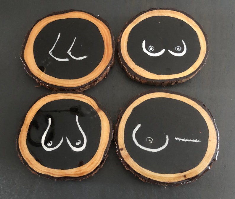 Custom Boobie Coasters | Minimalistic Art | Feminist Artwork | Set of Four Hand Painted Resin Coasters | Unique Housewarming Gift image 3
