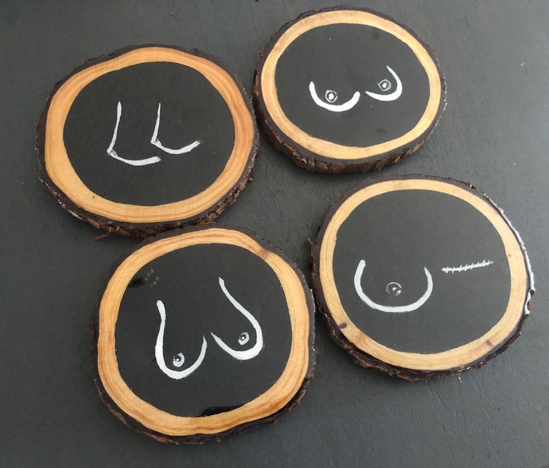 Custom Boobie Coasters | Minimalistic Art | Feminist Artwork | Set of Four Hand Painted Resin Coasters | Unique Housewarming Gift image 1