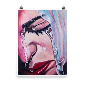 Crying in the Shower Reproduction Print | Woman Crying Poster | Emotional & Expressive Painting | Realistic Wall Art