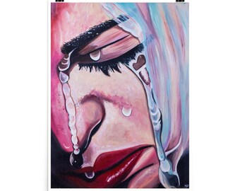 Llorando en la ducha Reproducción Print / Póster de Mujer Llorando / Pintura Emocional y Expresiva / Arte Mural Realista