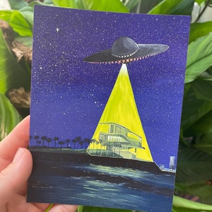 UFO Abduction of St. Petersburg Pier Postcard | St. Pete Landmarks Art | Tampa Bay, Florida Artwork | Gulfcoast Decor