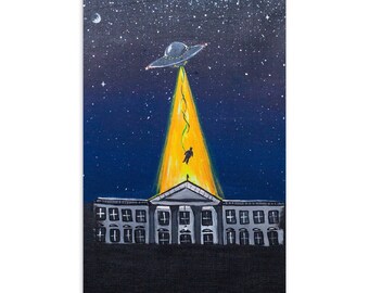 UFO White House Abduction Postcard | Trump Being Removed from Office Artwork | Sci-fi Fantasy Art Postcard | Unique Political Stationary