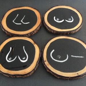 Custom Boobie Coasters | Minimalistic Art | Feminist Artwork | Set of Four Hand Painted Resin Coasters | Unique Housewarming Gift image 4