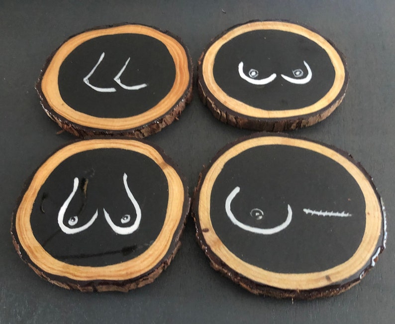 Custom Boobie Coasters | Minimalistic Art | Feminist Artwork | Set of Four Hand Painted Resin Coasters | Unique Housewarming Gift image 4