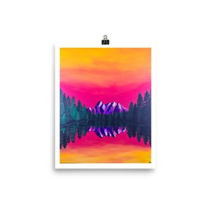 Sonnenuntergang im Grand Tetons Print | Bergreflexion im Wasser Poster | Nationalpark Wandkunst | Bergkette Home Dekor | Wanderer Geschenke