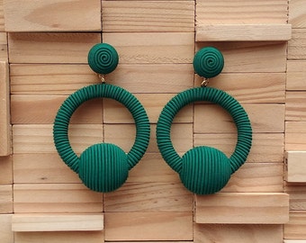 emerald green Hoop La La Earrings classic, Les BonBons hoop drop,Ball drop beaded clip on earrings,Two balls earrings,Hoop  earrings