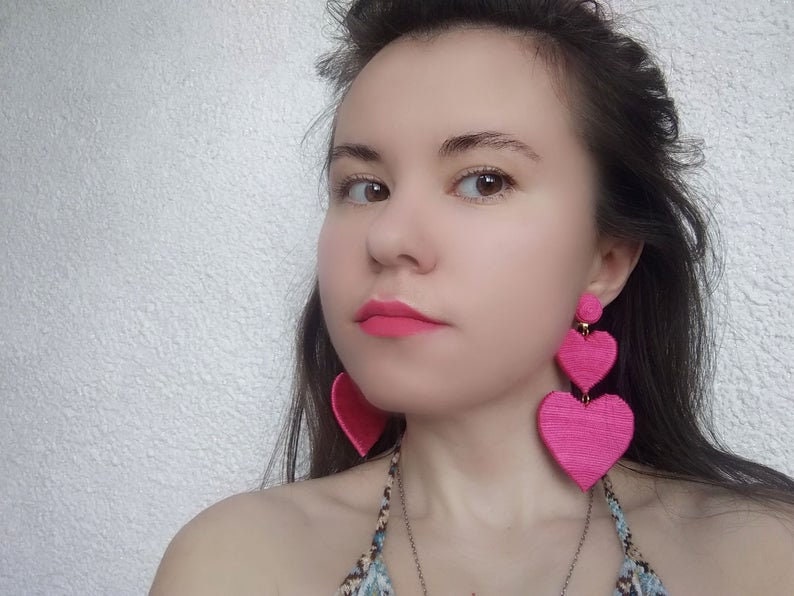 Cora shabby chic baby pink ribbon heart earrings – fille et fleurs