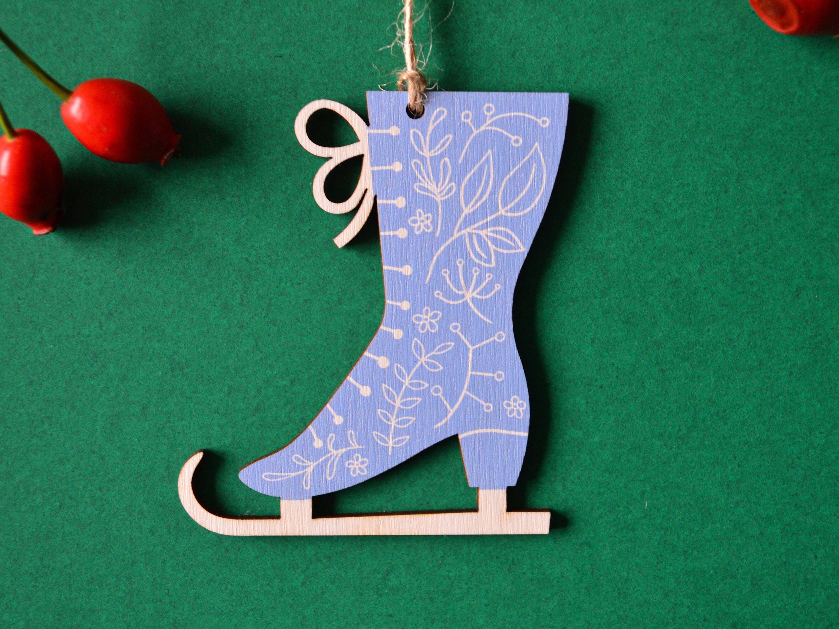 Ice Skating Boot, Christmas Tree Wooden Ornament, Festive Hanging