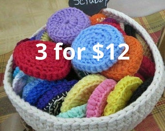 Nylon Net Scrubbies, Set of 3, Crochet Pot Scrubbers, Mesh Dish Scrubby,  Bathroom and Kitchen Scouring Pad, Gift Basket Fillers, Mom Gift