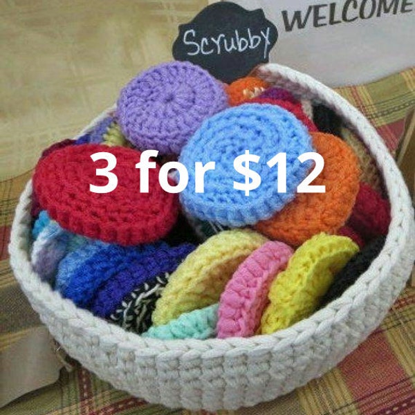 Nylon Net Scrubbies, Set of 3, Crochet Pot Scrubbers, Mesh Dish Scrubby,  Bathroom and Kitchen Scouring Pad, Gift Basket Fillers, Mom Gift