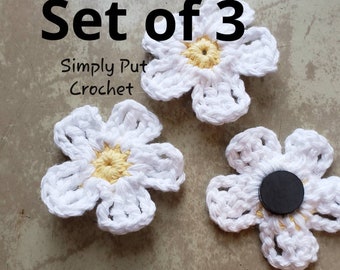 Daisy Flower Magnets, Handmade Crochet Cotton Magnets, Summer Daisy Gifts for Her, White Board Magnets, Thank You Gifts, Baby Shower Favors
