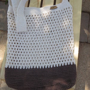 Crochet Bag, Reusable Grocery Bag, Ecru Cotton Farmers Market Bag, Beach Tote, Book Bag, Mesh Market Bag, Eco-Friendly Handmade Gift for Her