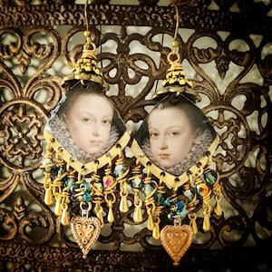 Recycled Tin Medieval Drop Earrings: Czech Glass & Brass