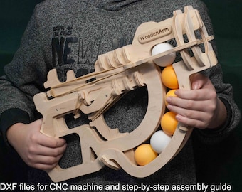 Pistolet de ping-pong, jeu de tir de balles de ping-pong, jouet pour enfant fait main, pistolet jouet, fichier CNC, plan vectoriel découpé au laser